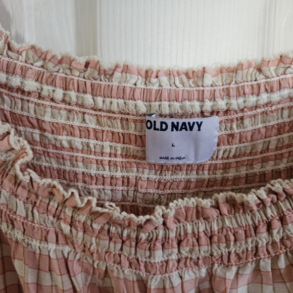 Old Navy Peach Plaid Women's Puff Sleeve Ruffle Top Size Large - Picture 3 of 7
